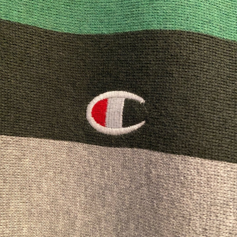 Champion Reverse Weave Gray and Green Striped Sweatshirt, Size Small - Picture 7 of 12